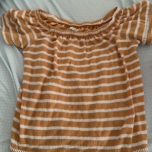 Off the shoulder yellow and white strip top